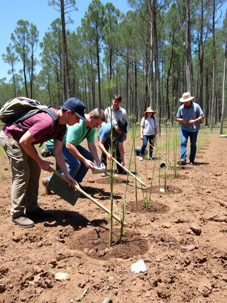 Volunteers planting native trees as part of an environmental protection action organized by CHEMIN HISTOIRE PATRIMOINE NATURE.