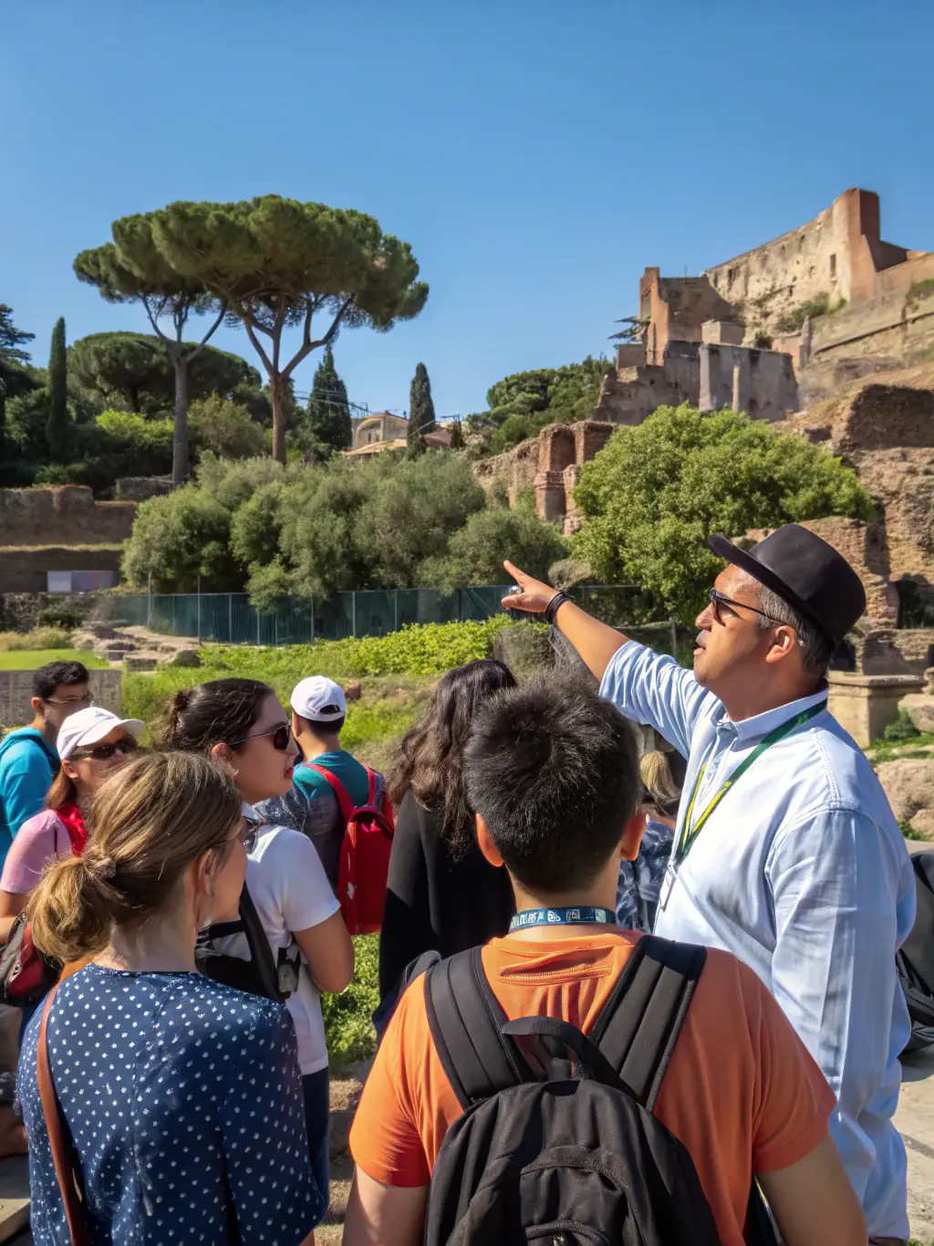 A group of students participating in an outdoor educational program organized by CHEMIN HISTOIRE PATRIMOINE NATURE, learning about local history and ecology.