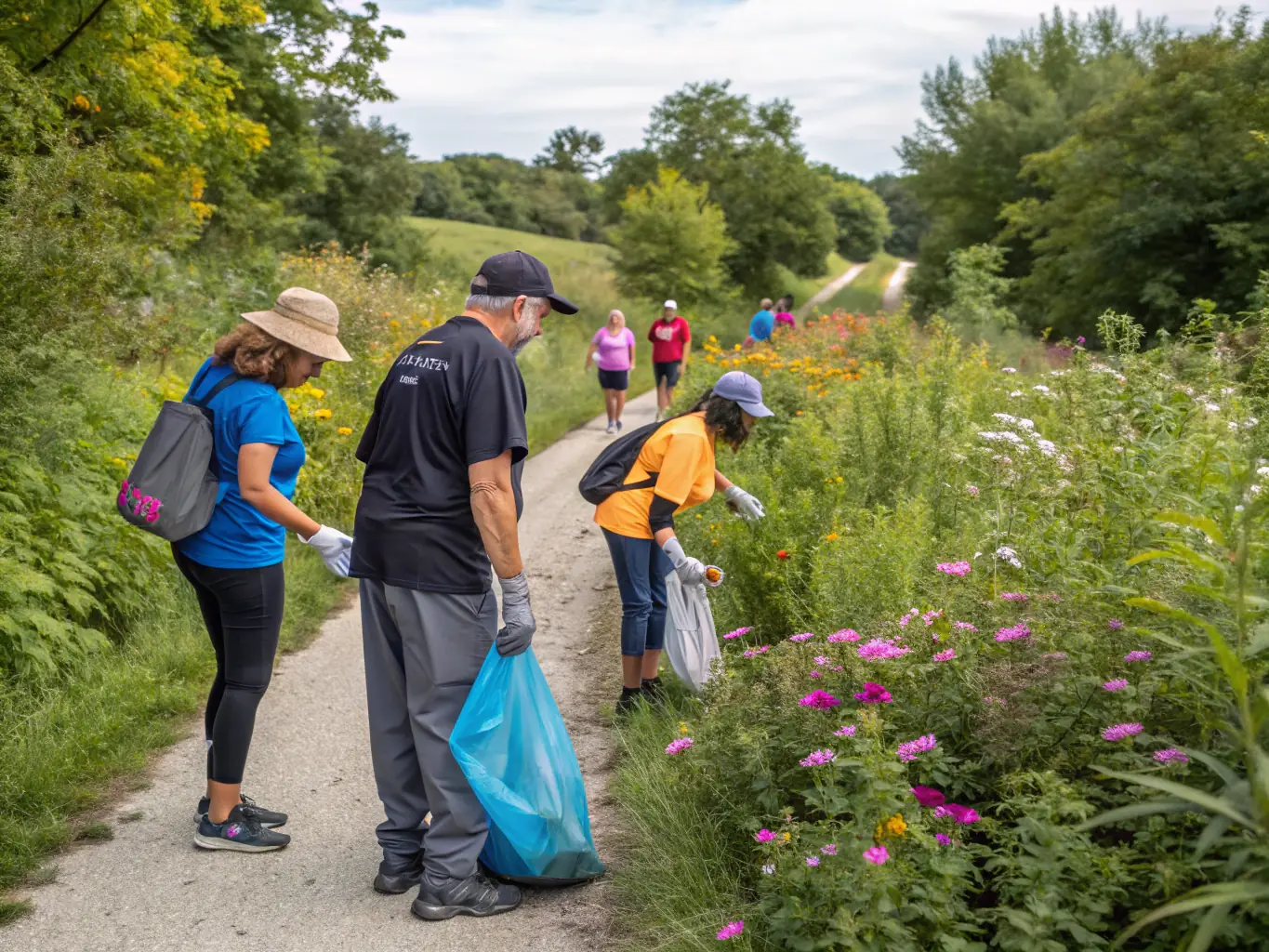 A scenic image of volunteers clearing overgrown vegetation from a historic path in Haute Tinée, showcasing the organization's commitment to heritage path rehabilitation.