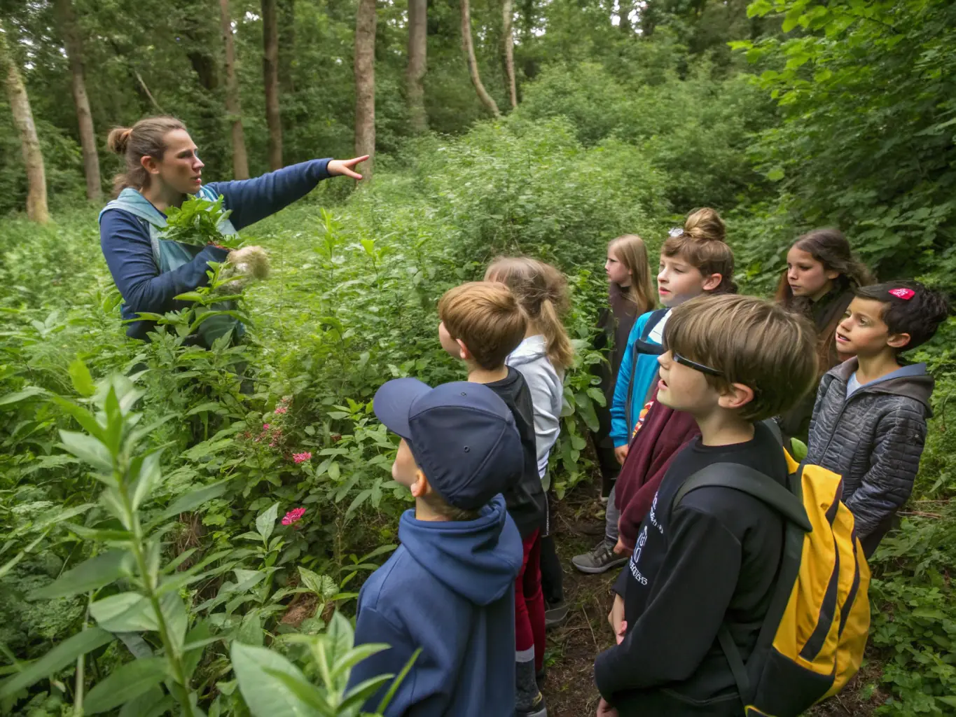 An image of a group of students participating in an educational program about local history and heritage, organized by CHEMIN HISTOIRE PATRIMOINE NATURE.